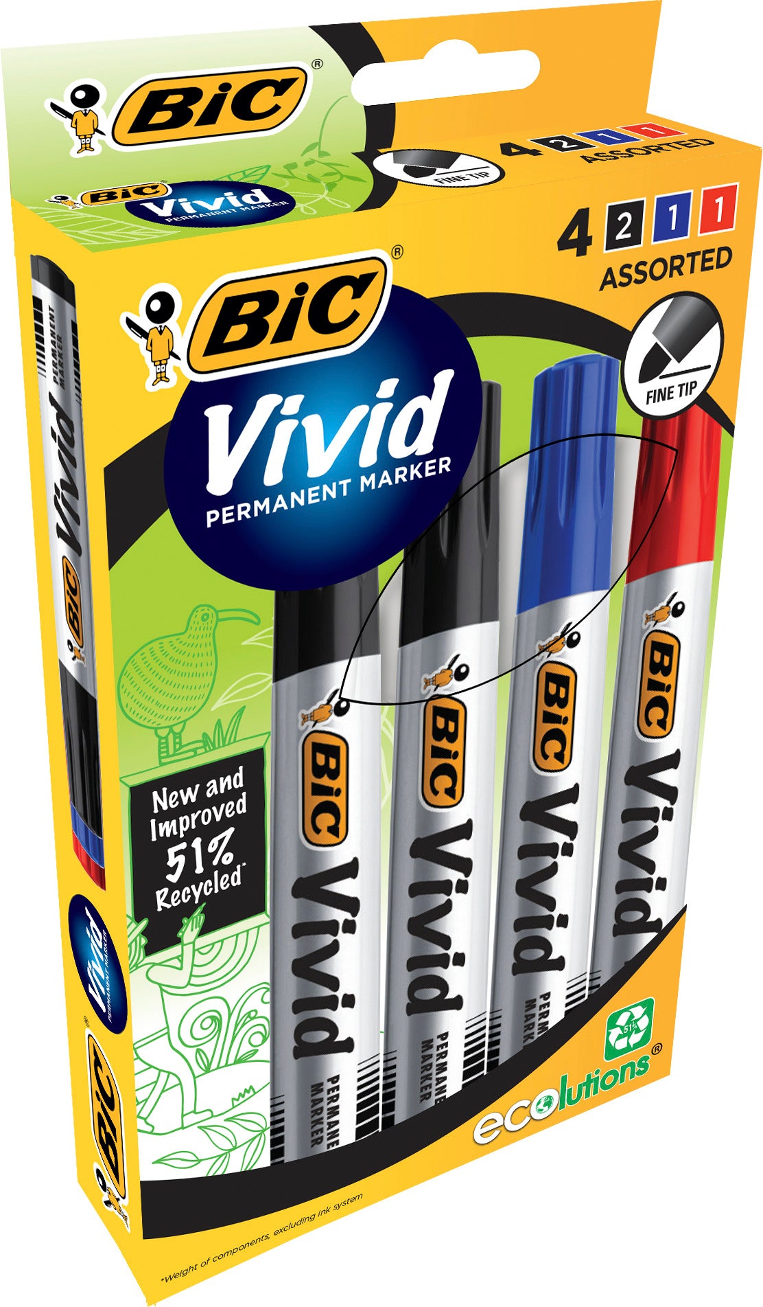 BiC Ecolutions Vivid Permanent Markers Bullet Tip Assorted Colours - 4 Pack