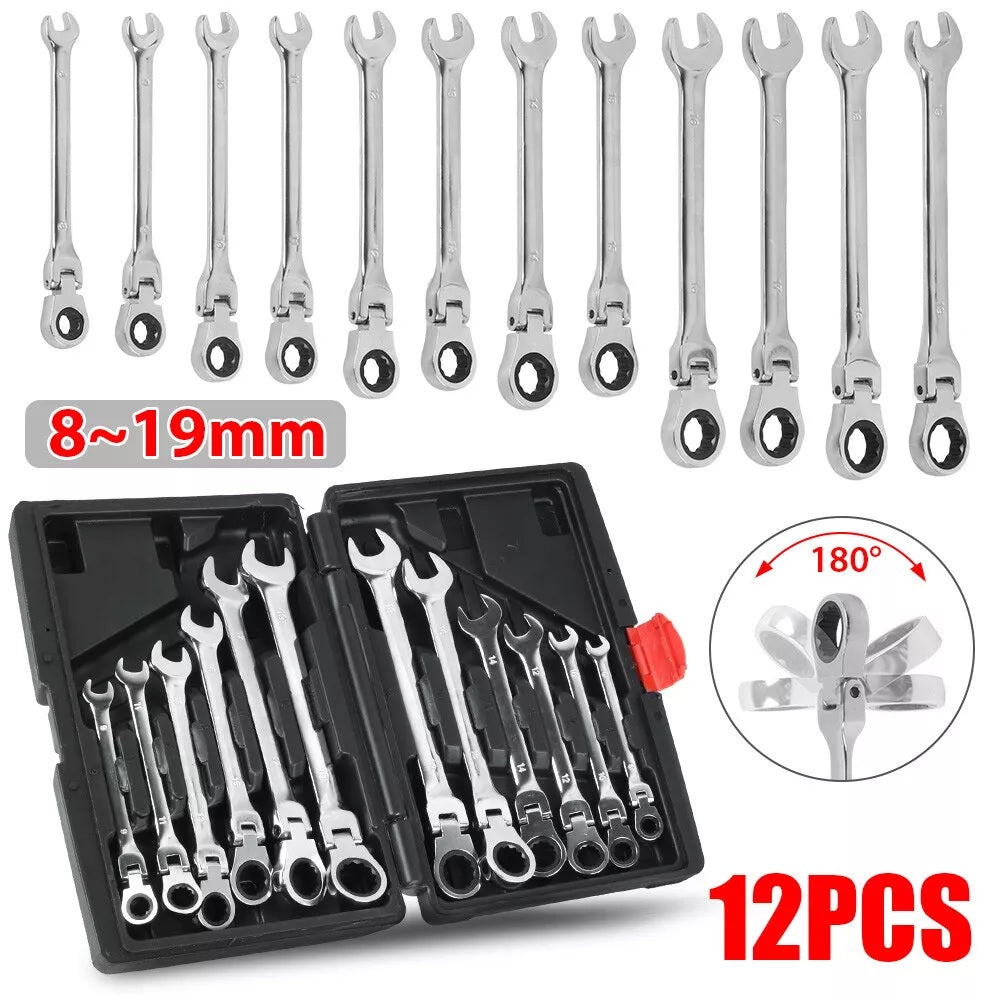 Metric Flexi Head Ratchet Spanner Set - 12 Piece