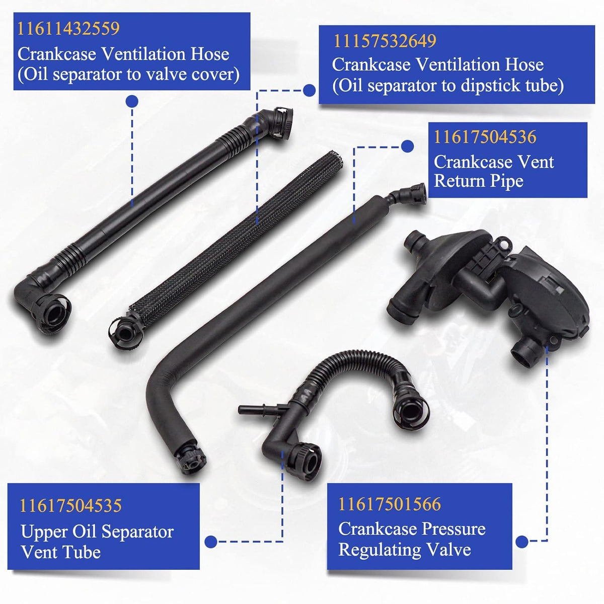 BMW 3,5,7,MXE PCV Crankcase Vent Valve Breather Hose Kit