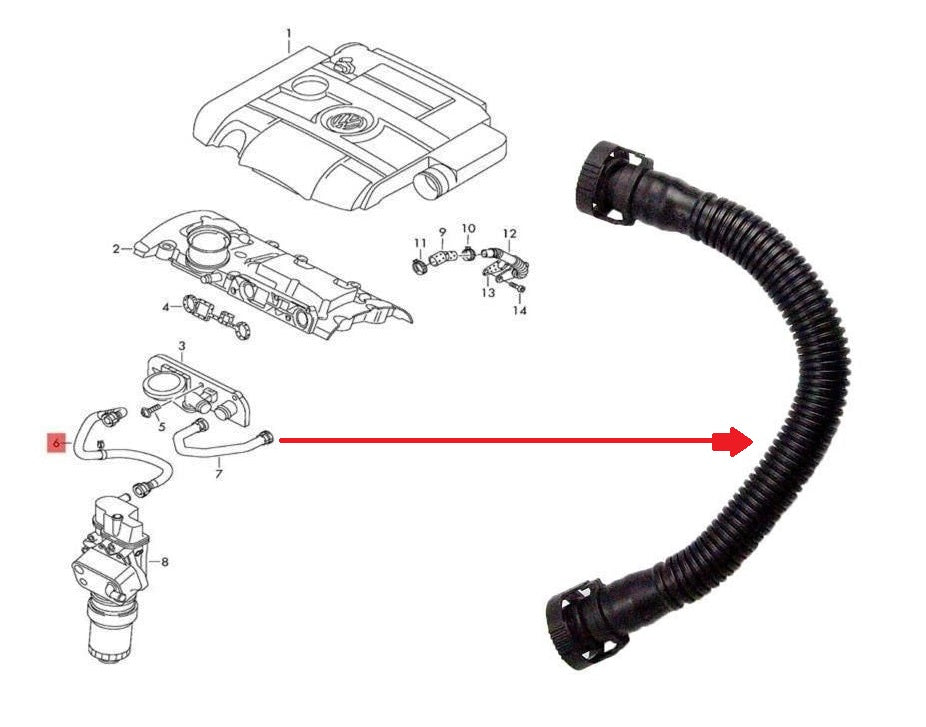 Audi & Volkswagen 06F103221E PCV Crankcase Breather Hose