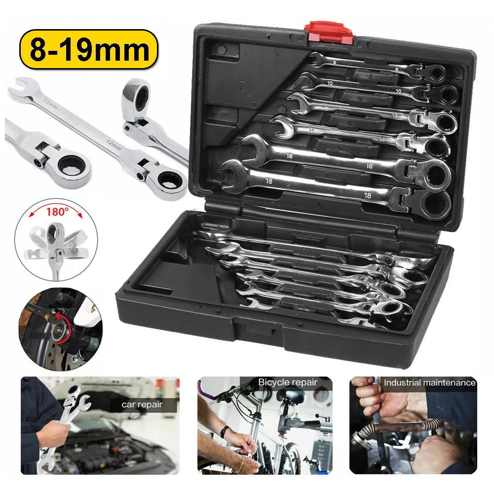 Metric Flexi Head Ratchet Spanner Set - 12 Piece