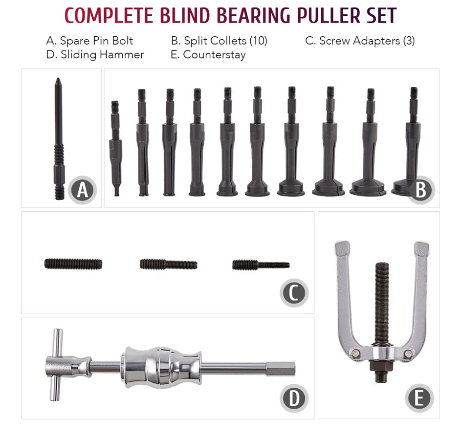 Comprehensive Blind Hole Inner Bearing Slide Hammer Set