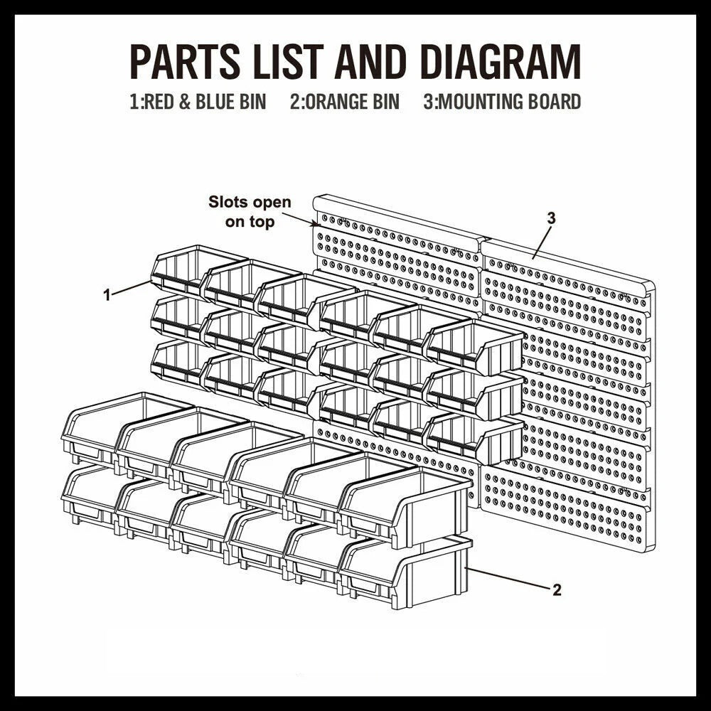 30 Storage Bin Rack - Wall Mounted