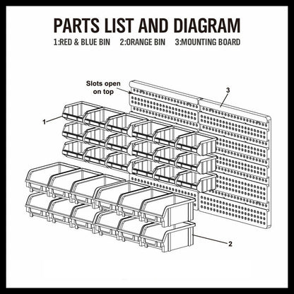 30 Storage Bin Rack - Wall Mounted