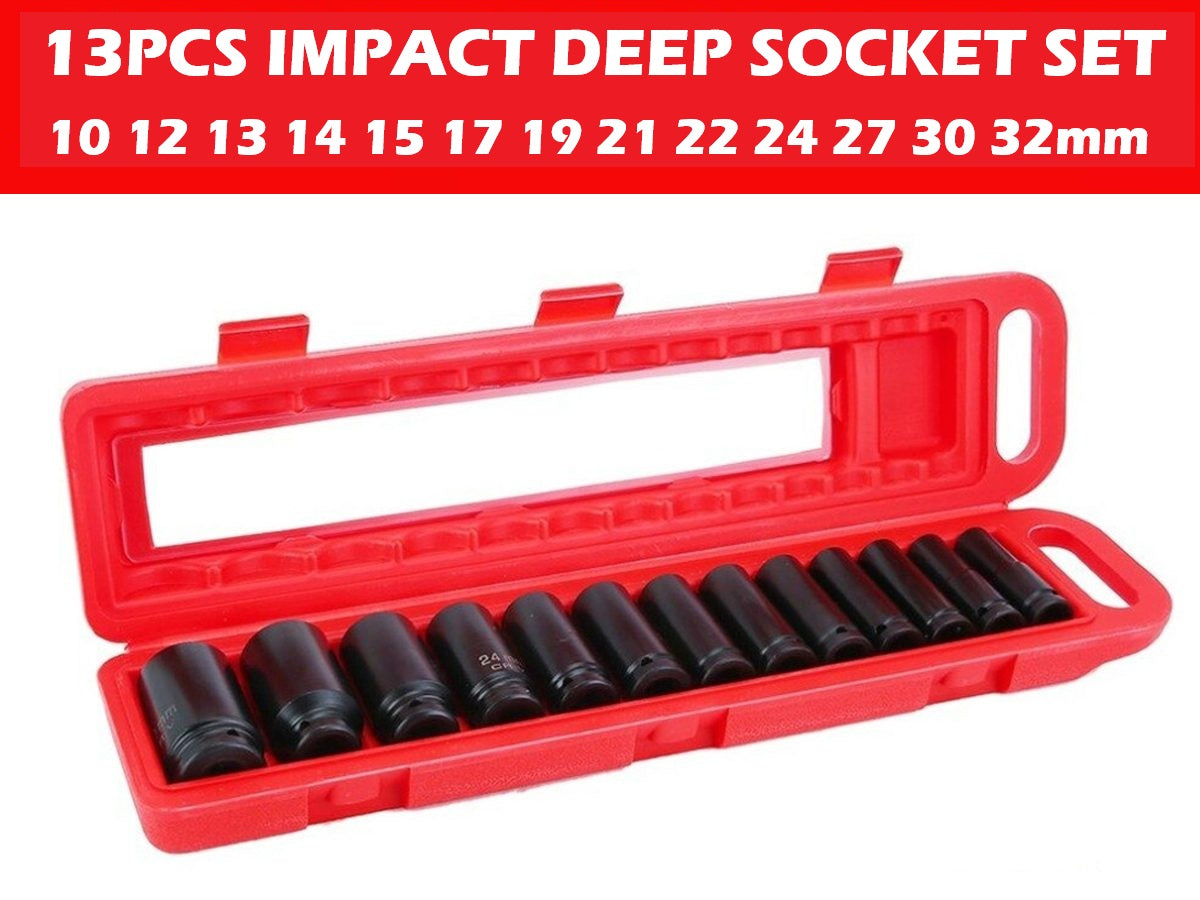 1/2 Inch Drive 13 Piece Metric Impact Deep Socket Set 10 - 32mm