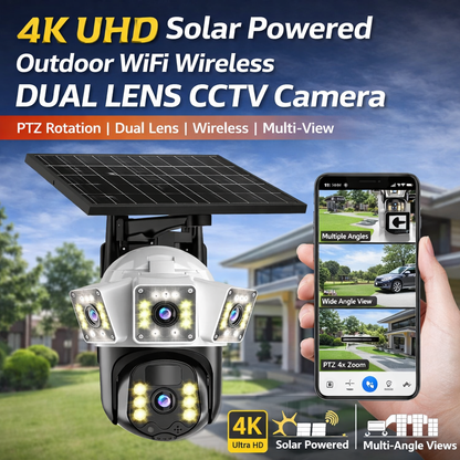 4K Triple-View Solar Powered Outdoor Wireless CCTV Camera