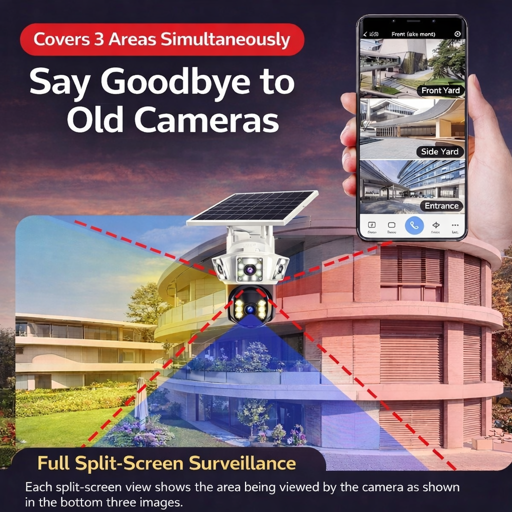 4K Triple-View Solar Powered Outdoor Wireless CCTV Camera