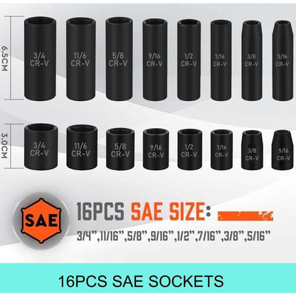 3/8 Inch Drive 50 Piece Comprehensive Metric and SAE Impact Socket Set