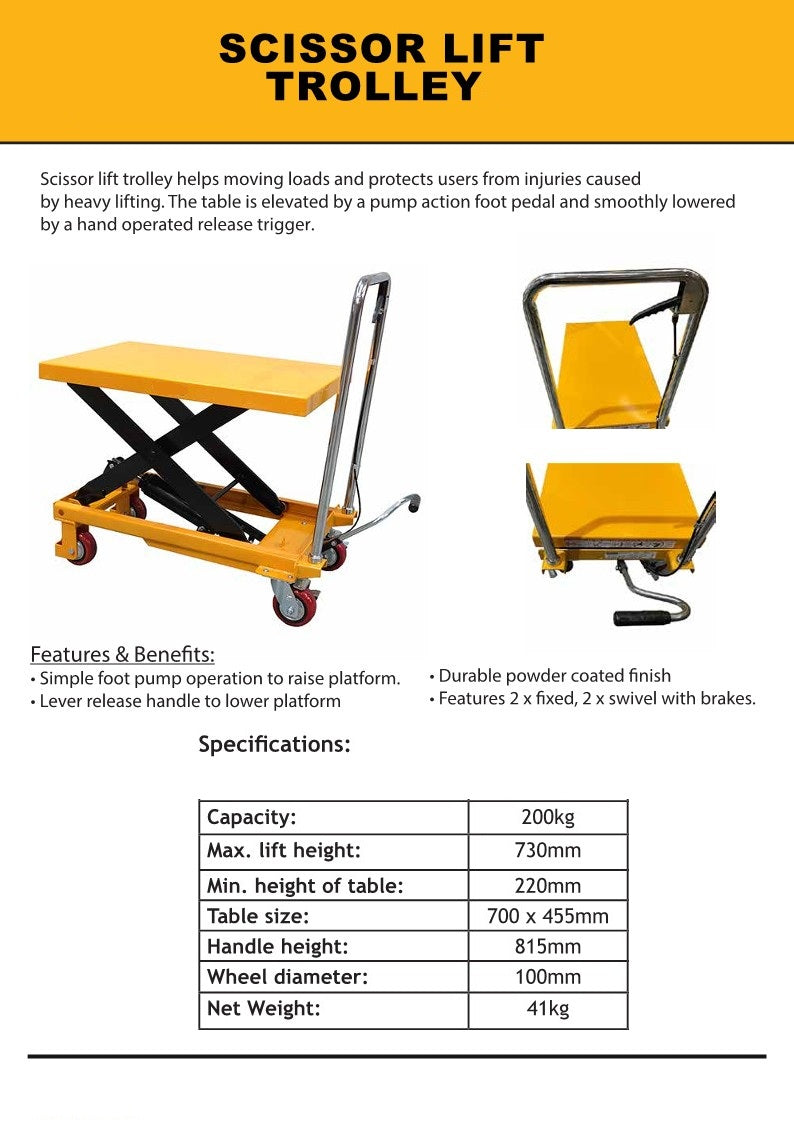 Hydraulic Scissor Lift Table Trolley 200kg
