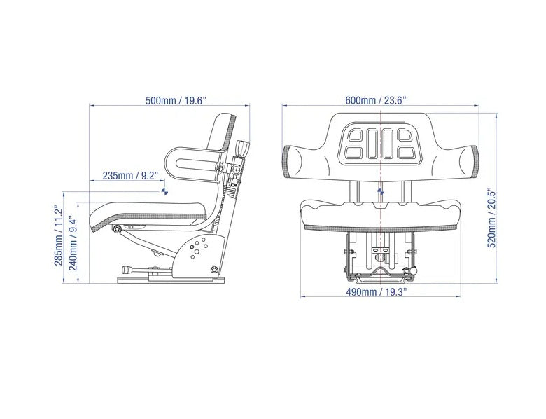 Suspension Forklift and Ride On Mower Seat With Armrests