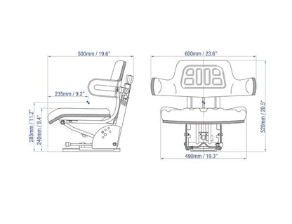 Suspension Forklift and Ride On Mower Seat With Armrests