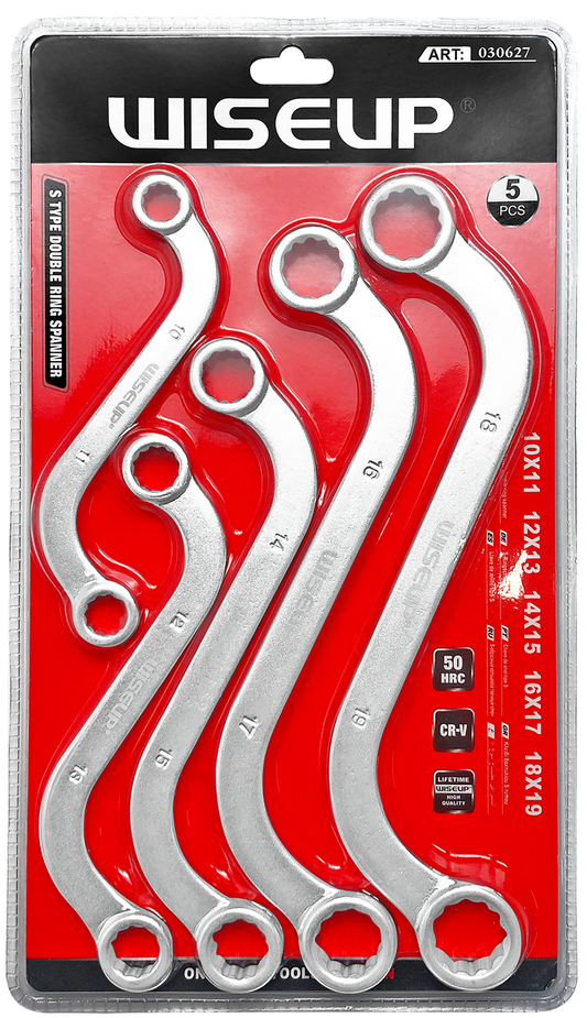 WISEUP S-Type Metric Double Ring Spanner Set - 5 Piece