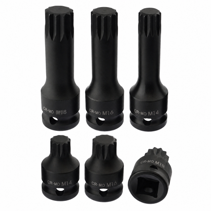 Multi Spline Impact Bit Socket Set 1/2 Inch Drive - 6 Piece