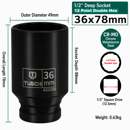 36mm 1/2 Inch Drive Double Hex Deep Impact Socket
